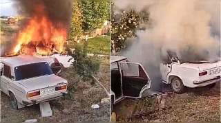 Ağstafada toqquşan "06" və "011" alışıb yandı   - VİDEO