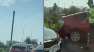 Bakıda zəncirvari qəza:  Üç avtomobil toqquşdu - VİDEO 