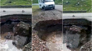 В Дашкесане после сильных ливней и селя размыло дорогу - ВИДЕО
