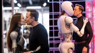 İlon Mask robotla öpüşdü  - FOTO
