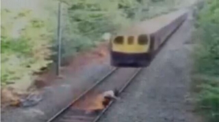 Qatar yoluna çıxan sərxoş şəxsi işçilər son anda belə xilas etdi  - VİDEO