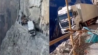 Naviqatora “aldanan” TIR sürücüsünün təhlükə dolu anları - FOTO/VİDEO 