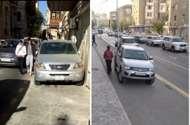 Bakıda səkini zəbt edən iki sürücü piyadalara çətinlik yaratdı - FOTO - VİDEO