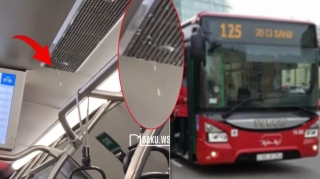 "BakuBus" avtobusuna su damdı - Sərnişinlər narazıdır - VİDEO
