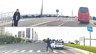 Bakıda piyadalardan biri qayda pozdu,  digəri isə nümunə oldu   - VİDEO