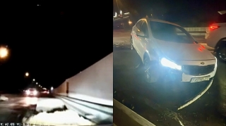 Bakıda nişansız yol təmiri qəza ilə nəticələndi: Avtomobil beton maneələrə çırpıldı   - VİDEO