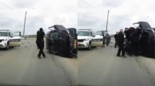 Maşın oğruları polisdən belə qaçdı; maşın aşdı  - VİDEO