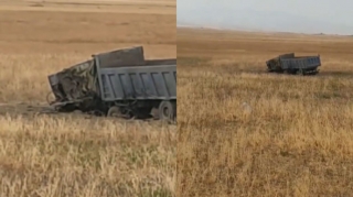 Cəbrayılda minaya düşən nəqliyyat vasitəsinin görüntüləri yayılıb - VİDEO 