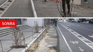 Xətaidə göydələn sahibi səkini kəsib parkinq təşkil edir - FOTO 