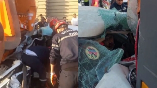 Bakıda avtomobil zibil maşınına çırpıldı - VİDEO 