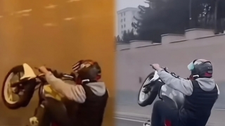 Təhlükəli manevrlər edən motosiklet sürücüsü CƏZALANDIRILDI - VİDEO 