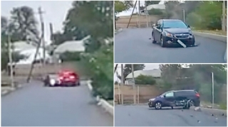 Gəncədə döngəyə sərt girən sürücü qəza törətdi  - ANBAAN VİDEO