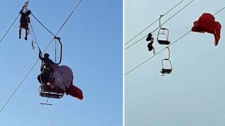 Təhlükəli anlar:  Saatlarla kanatdan asılı vəziyyətdə qaldılar 