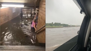Nyu-Yorkda metronu su basdı, sərnişinlər çıxılmaz vəziyyətdə qaldılar  - FOTO - VİDEO
