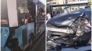 Bakıda avtobus qəzaya düşüb, 5 nəfər xəsarət alıb - FOTO 