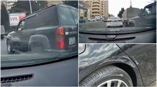 Sola keçmək istəyən sürücü yolboyu dirəşdi, sonda isə qəza törətdi - 77-HS-558   - VİDEO