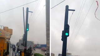 Güclü külək Bakıda svetoforlara ziyan vurub - FOTO 