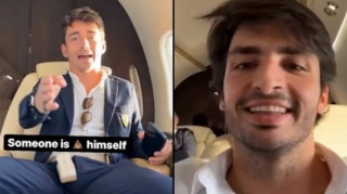 "Ferrari"  pilotu Bakıya uçuş zamanı komanda yoldaşı ilə məzələndi  - VİDEO