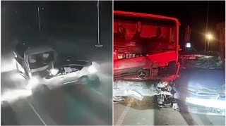 Azərbaycanda qayda pozan "Prius" yük maşınının altında qaldı - REAL VİDEO 