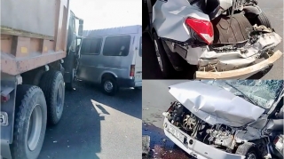 Şəki-Oğuz yolunda “KamAZ” sürücüsü zəncirvari qəza törətdi   - VİDEO