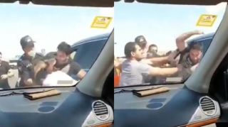 Kamil Zeynallı yolda başqa sürücünü polisin gözü qarşısında döydü - VİDEO 