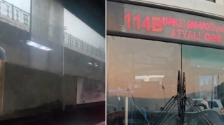 Şüşəsinə taxta qoyulmuş avtobus xəttə buraxıldı - VİDEO