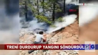Türkiyədə maşinistlər qatarı saxlayıb yanğını söndürməyə başladılar   - VİDEO