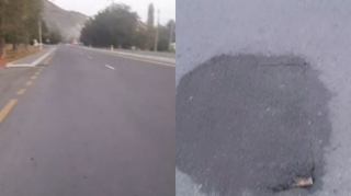 Oğuz-Şəki yolunda çökən yolu taxta ilə bərpa etdilər - VIDEO 