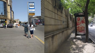 Bakıda təzad:  kölgədə dayanacaq var, geniş səkidə insanlar günün altında gözləyir  - FOTO