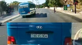 Avtobus sürücüsü qırmızı işıqda yoluna davam etdi - 90-VG-904   - VİDEO
