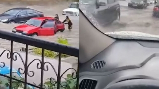 Güclü yağış Bakıda sürücülərə çətin anlar yaşatdı - VİDEO 