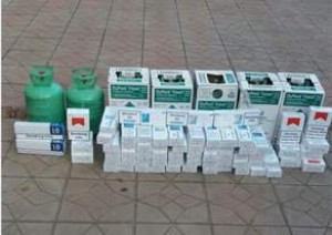 Avtomobildən külli miqdarda siqaret və qaz balonları aşkar olundu