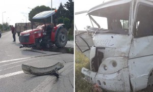 Atobus traktorla toqquşdu: 4-ü ağır, 18 yaralı - FOTO