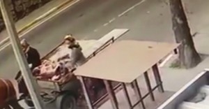 İki qadın at arabası ilə dəmir rampaları belə oğurladı - VİDEO