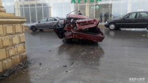 Qubada yağışlı hava yol qəzasına səbəb olub - VİDEO