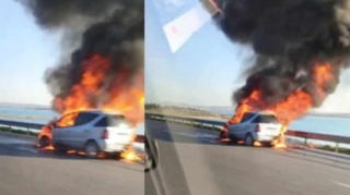 На автодороге Сумгайыт - Баку загорелся автомобиль - ВИДЕО 