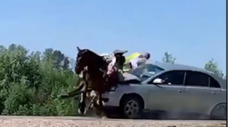 Minik avtomobili insanlarla dolu arabanı vurub aşırdı  - VİDEO