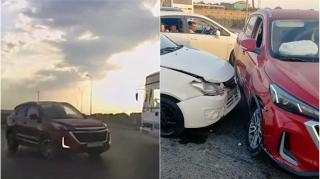Ard-arda qayda pozan qadın sürücü baş yoldan gələn maşını vurdu    - ANBAAN VİDEO