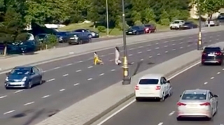 Bakıda qadın azyaşlı övladı ilə 8 zolaqlı yolda qayda pozdu   - VİDEO