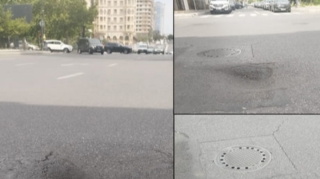 Bakının mərkəzində asfalt çöküb   - YENİLƏNİB