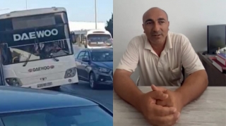 Bir tərəfi yerlə sürünən avtobusu təhlükəli idarə edən sürücü CƏRİMƏLƏNDİ   - VİDEO