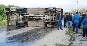 İşçiləri daşıyan avtobus aşdı – 1 ölü, 15 yaralı - FOTO