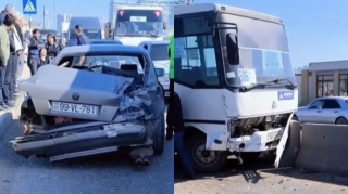 Xocəsəndə avtobusla "BMW"  toqquşdu - VİDEO 