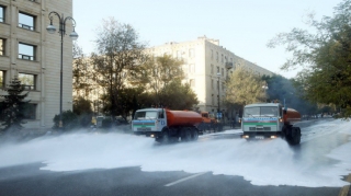Bakı küçələrində növbəti dəfə geniş dezinfeksiya aparıldı  - FOTO