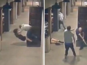 İki kişi barda qadını vəhşicəsinə yerə sərdi - VİDEO