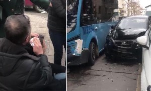 Sərnişin avtobusu avtomobillə toqquşdu: 3 yaralı - VİDEO