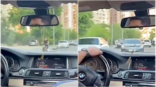 “BMW” ilə ötmə “şou”su göstərən sürücü qəza riski yaratdı - 77-GH-010 - VİDEO 