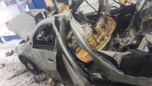 Yanacaqdoldurma məntəqəsində “Renault” bomba kimi partladı - VİDEO