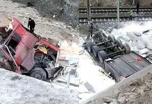 Körpüdən aşan TIR-ın qəza GÖRÜNTÜLƏRİ