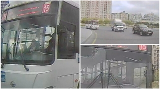 Avtobus sürücüsü sükan arxasında mobil telefondan əl çəkmədi   - VİDEO